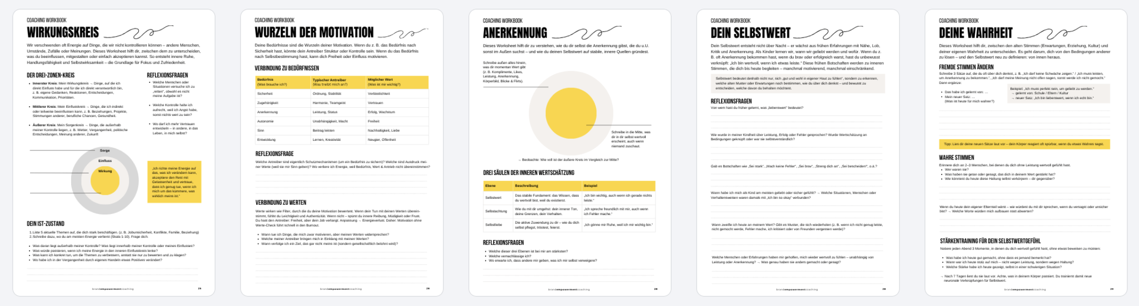 Seitenbeispiele aus dem Workbook zu Identität und Selbstwert