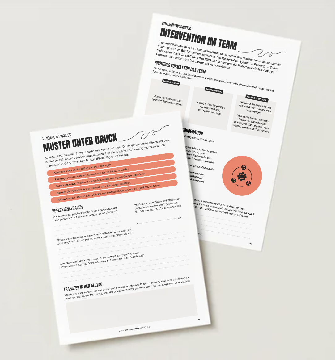 Workbook-Seiten zu Muster unter Druck und Intervention im Team